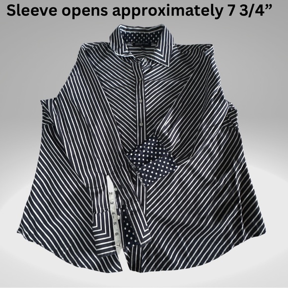 Jones New York Signature Woman Striped Long Sleeve Button Up with Collar Blouse - Picture 13 of 17